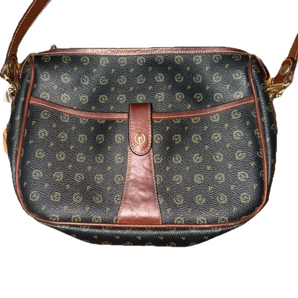 Perlina Vintage Logo Leather Shoulder/Crossbody Bag Black/Brown